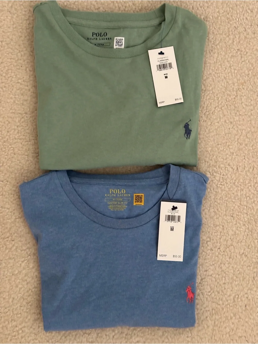 NWT Polo Ralph Lauren Men’s Green & Blue Crew Neck T-Shirts Set Of 2 Size M